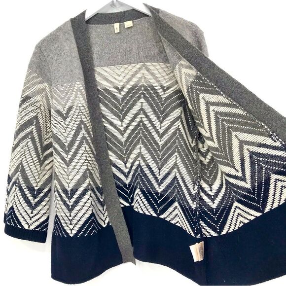 Anthropologie Moth Gray White Chevron Knit Open Front Cardigan Sweater - Picture 8 of 15